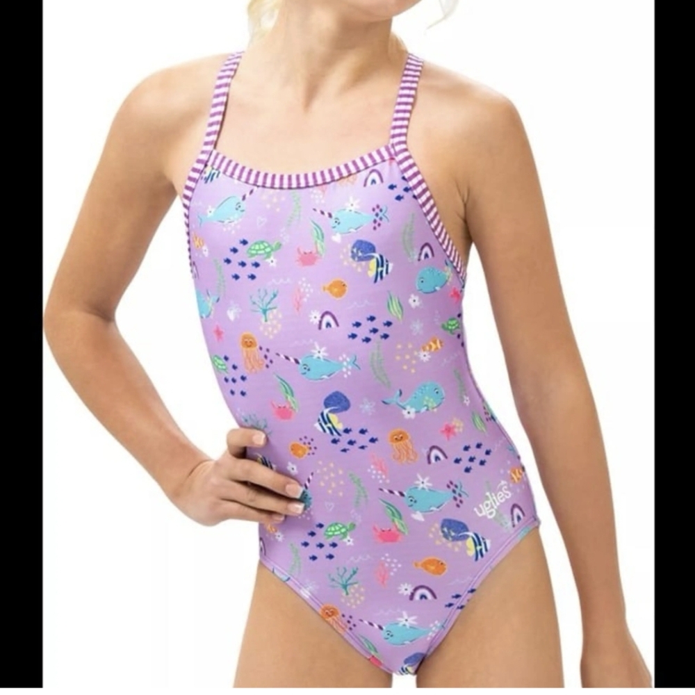 Uglies Dolphin Swim Suit One Piece Training Suit Girls size 16 NWT Purple